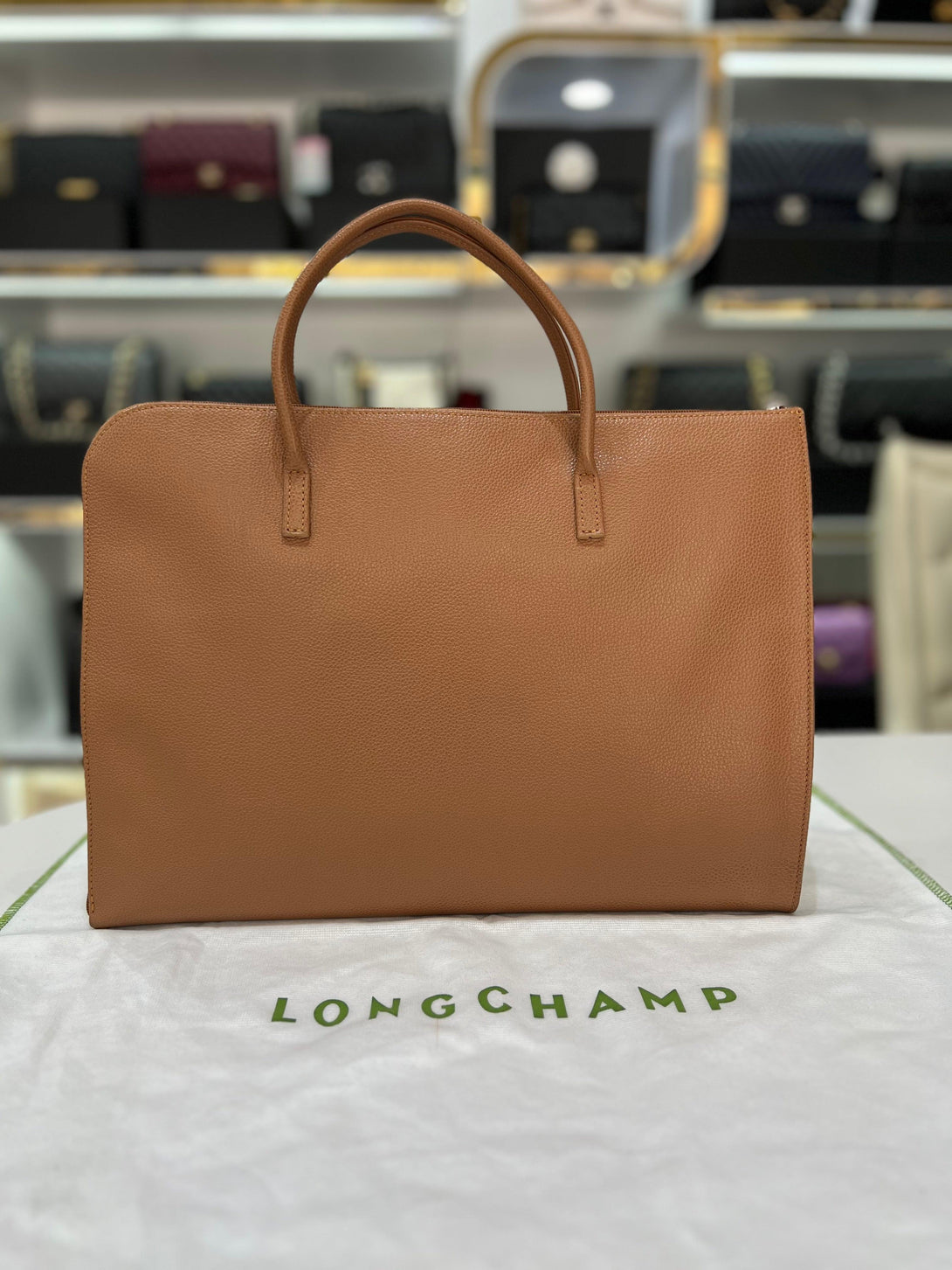 LONGCHAMP As New Brown Leather Business Briefcase Unisex Bag - Reeluxs 