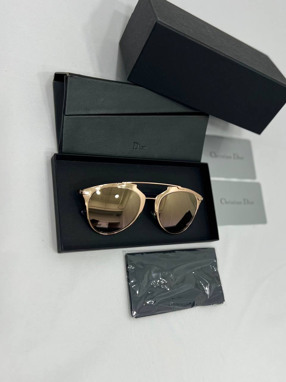 CHRISTIAN DIOR Reflected Double Bridge Aviator Sunglasses Rose Gold with Navy