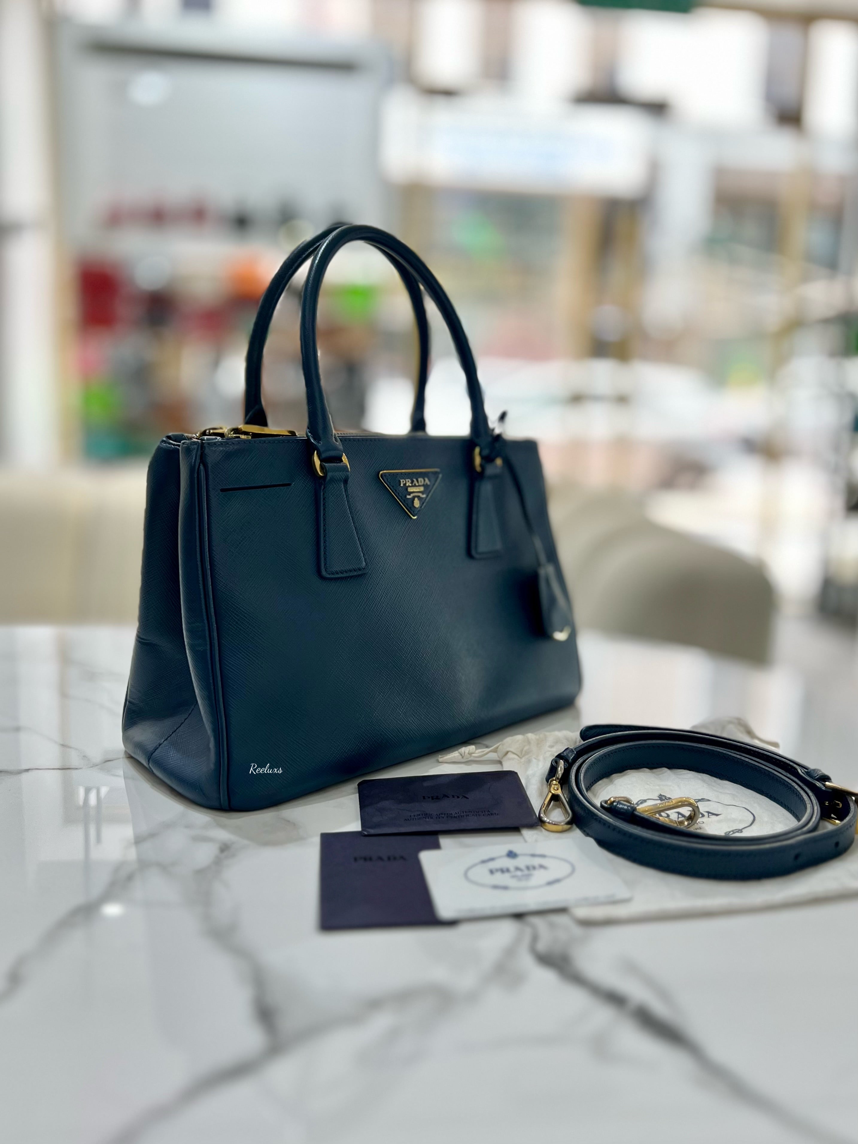 PRADA Saffiano Galleria Bag Small Navy Blue