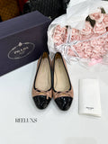 PRADA Patent Leather Cap-Toe Bow Ballet Flats