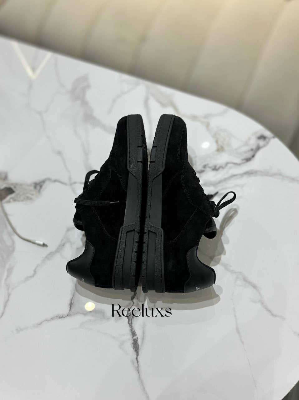LOUIS VUITTON Black Suede Leather LV Trainer Sneakers Men’s Shoes Size 11 1/2