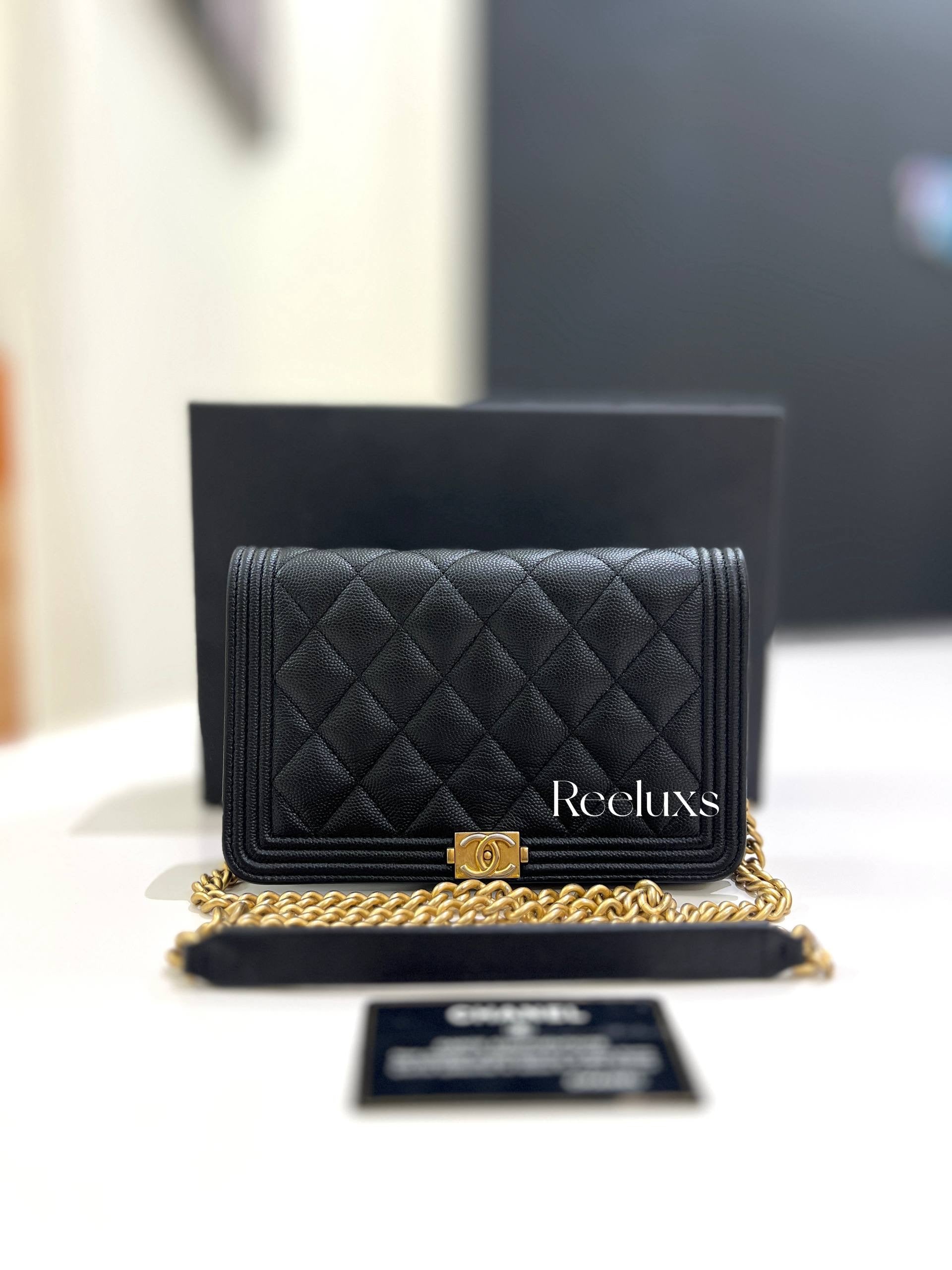 CHANEL Caviar Quilted Boy Wallet On Chain