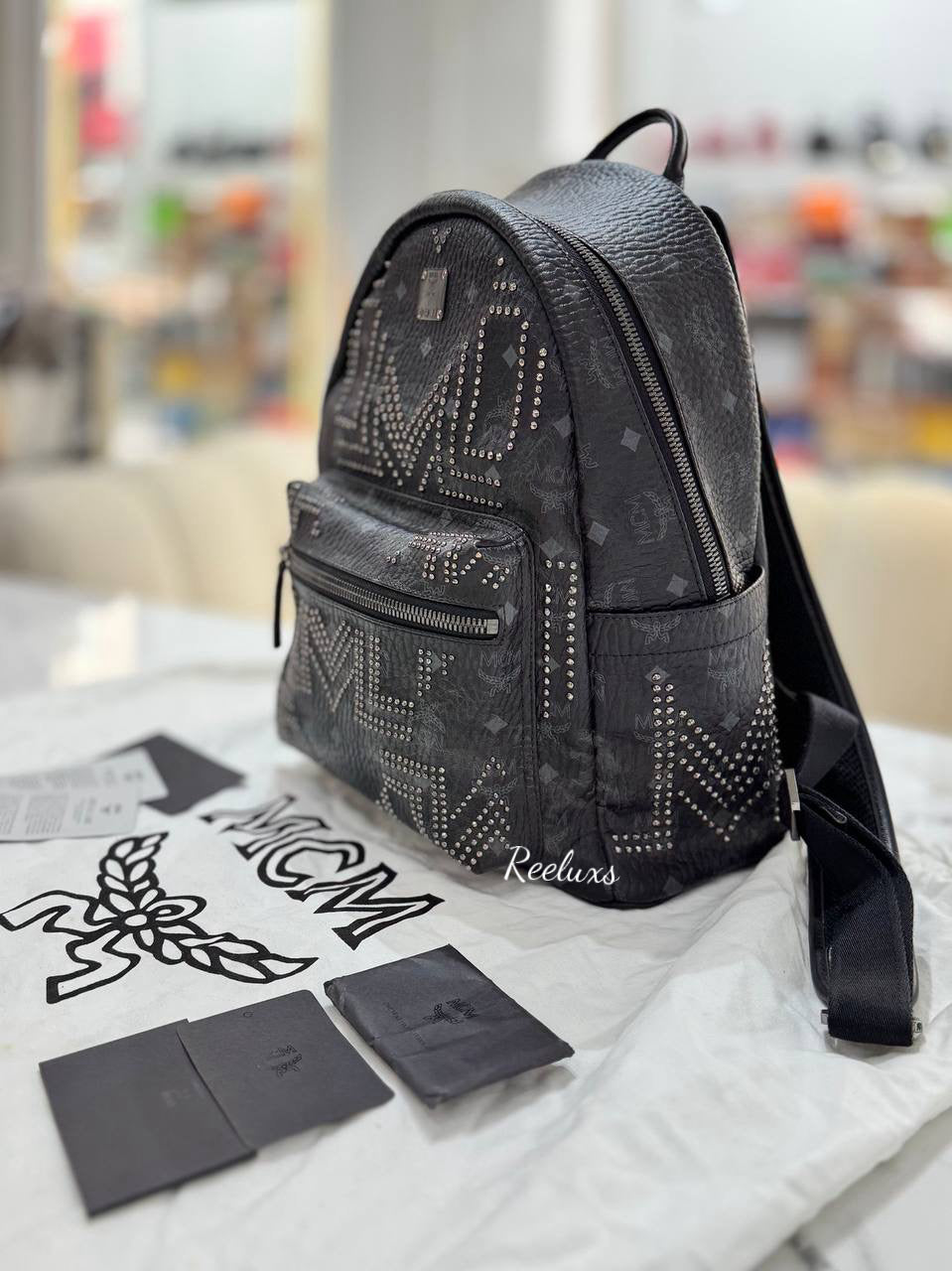 MCM Stark Studded Black Backpack Bag