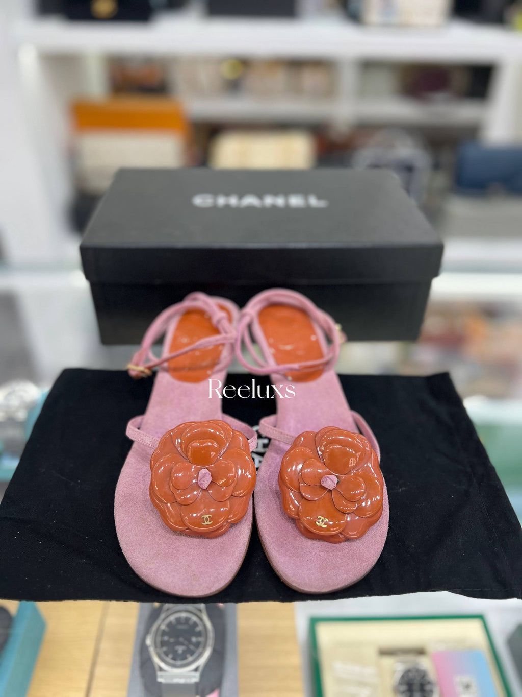 CHANEL Camellia Ankle Strap Sandals Size 36