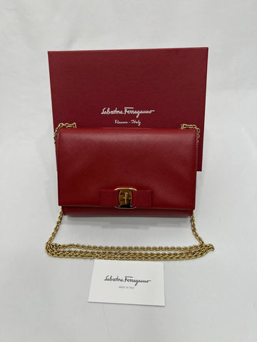 SALVATORE FERRAGAMO Vara Bow Red Chain Sling Bag