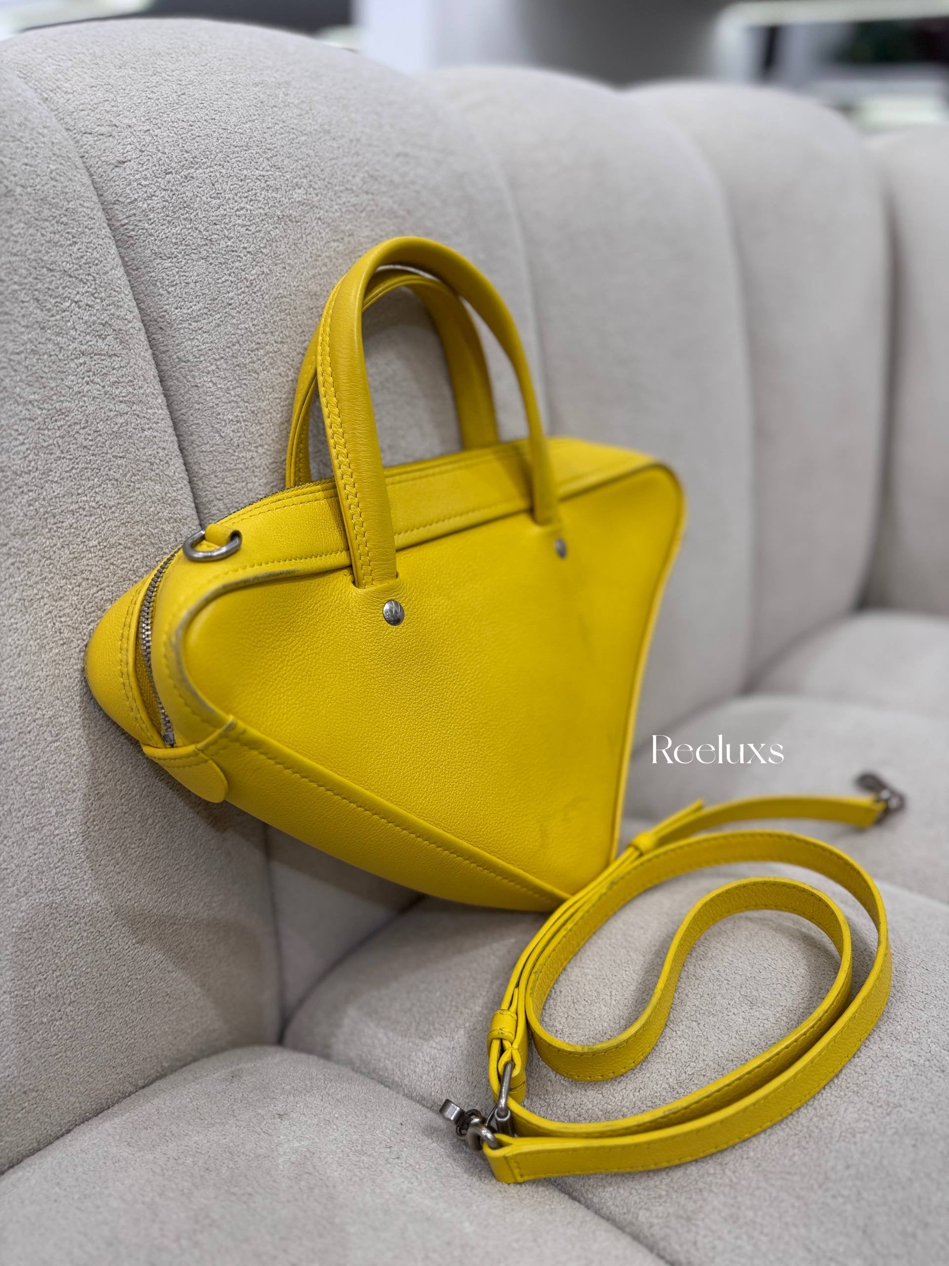 BALENCIAGA Triangle Duffle Bag In Yellow Calfskin Leather