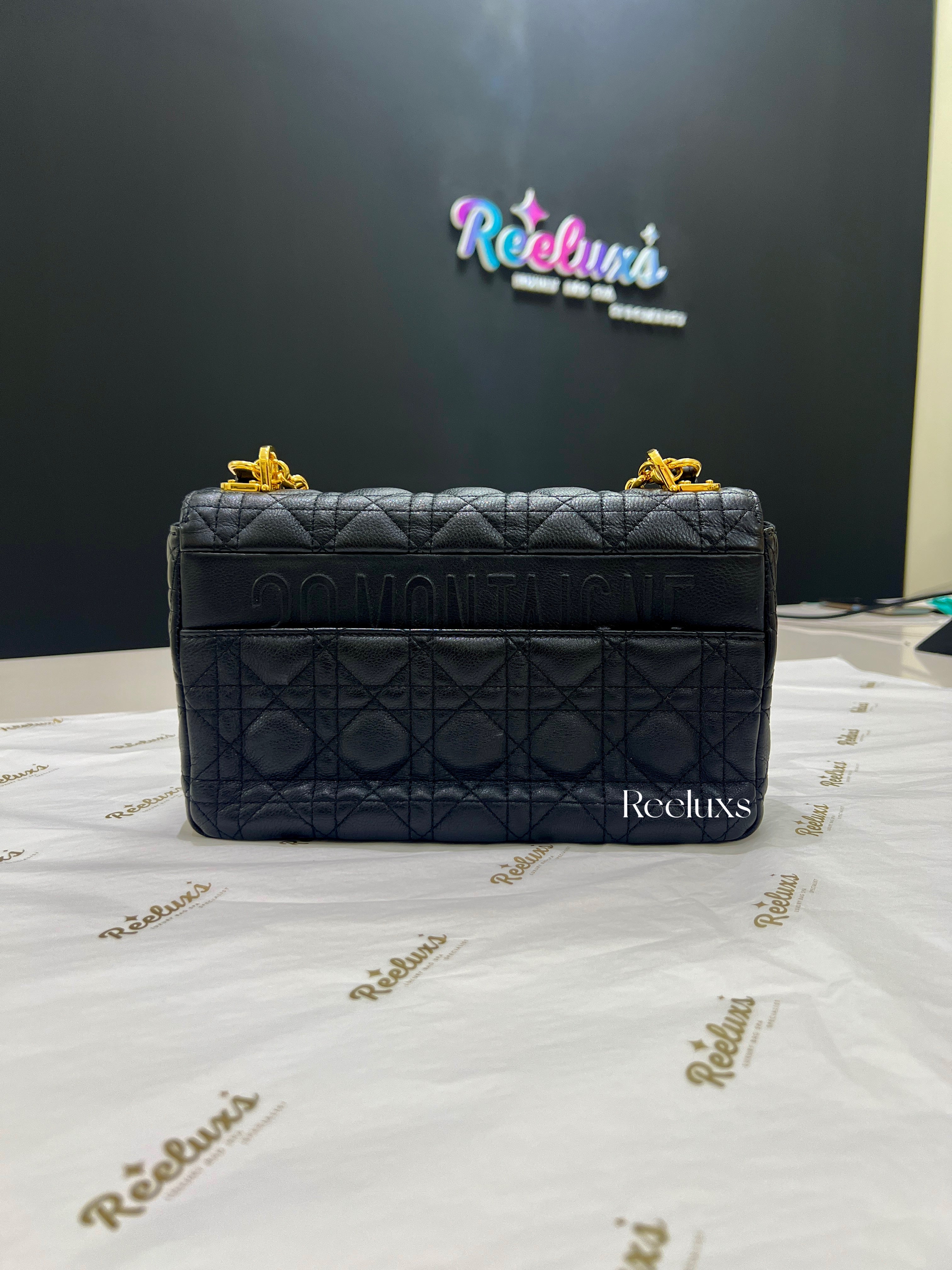 CHRISTIAN DIOR Black Cannage Quilted Lambskin Leather Medium