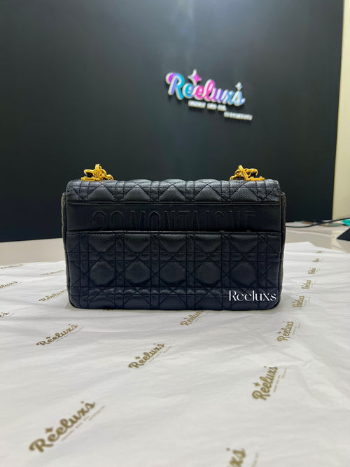 CHRISTIAN DIOR Black Cannage Quilted Lambskin Leather Medium