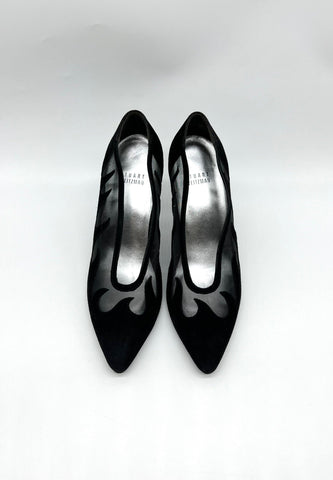 Stuart Weitzman Black Suede & Mesh Flames Pump - Reeluxs 