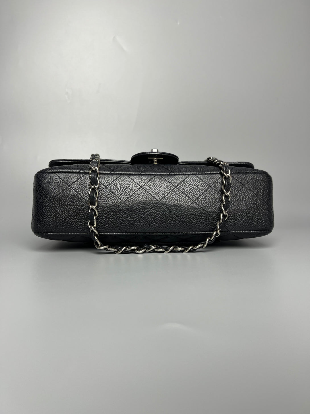 CHANEL Black Caviar Skin Classic Double Flap SHW Shoulder Bag - Reeluxs 