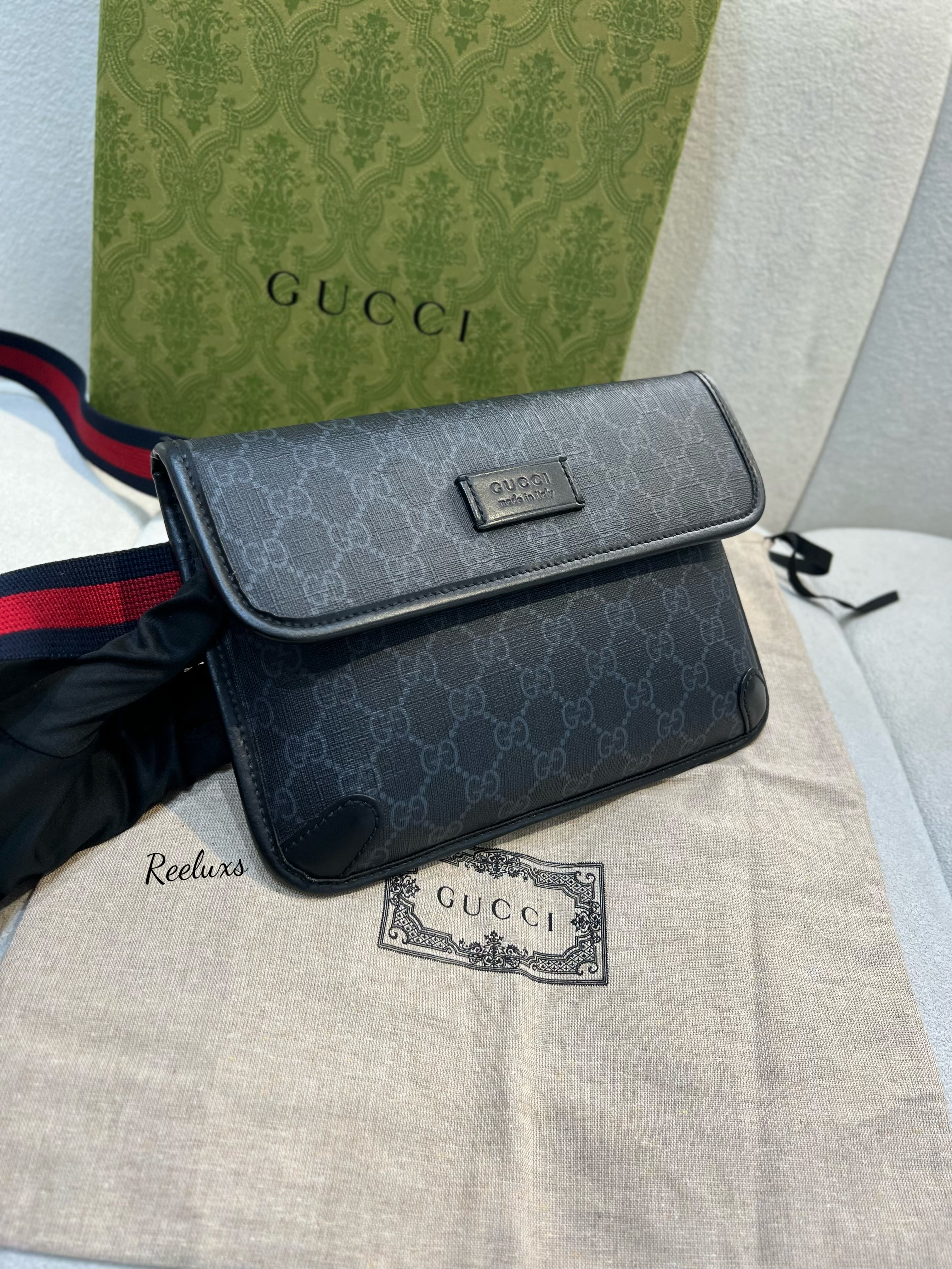 GUCCI Belt Bag In Black GG Superme Canvas