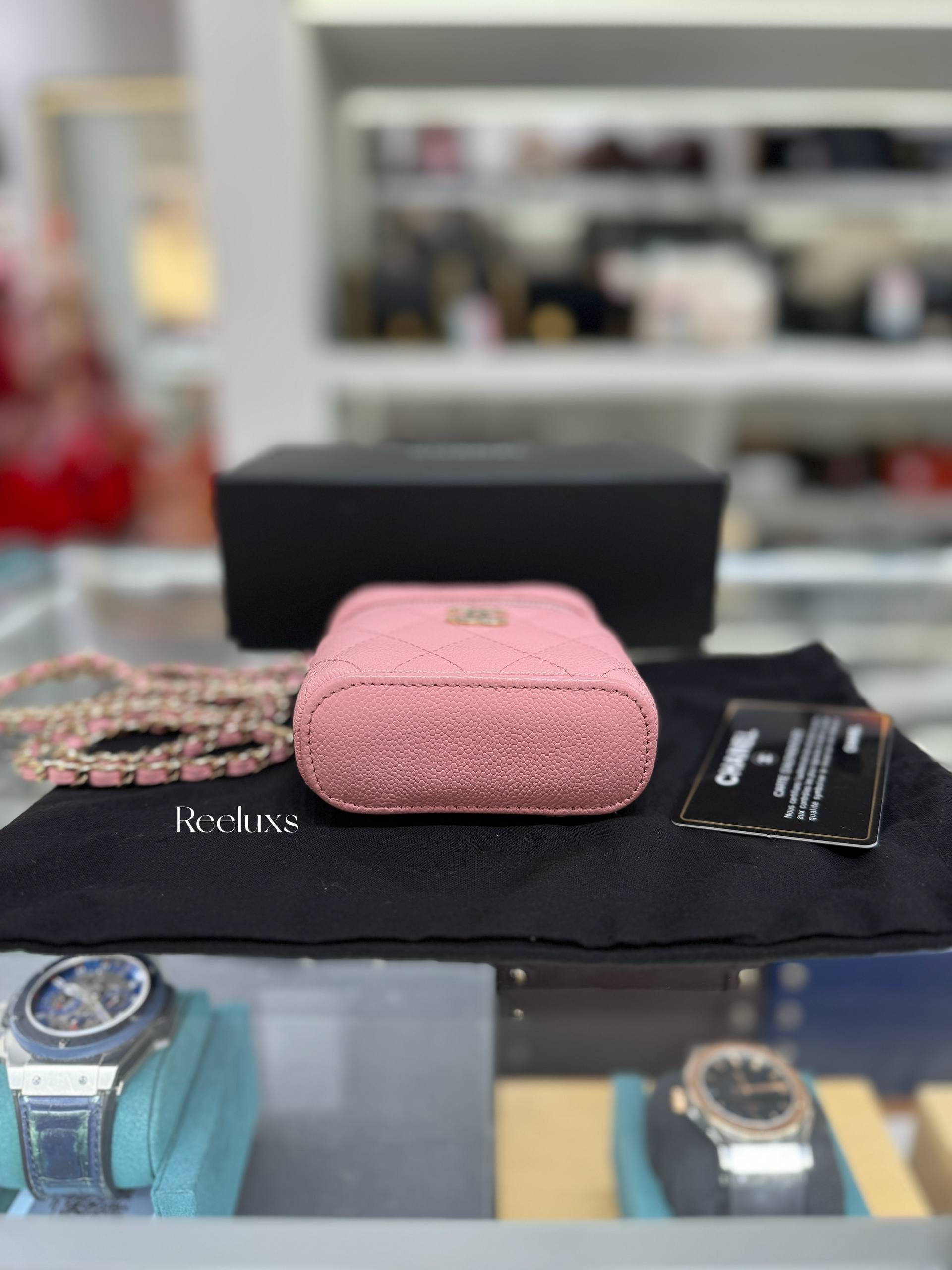 Full Set CHANEL 22C Sakura Pink Top Handle Mini Vanity Bag