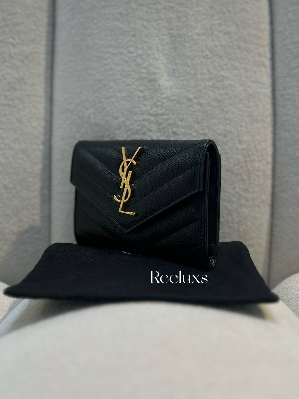 YVES SAINT LAURENT YSL Envelope Wallet Matelasse Grain De Poudre Small Black