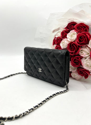 CHANEL Black Lambskin Wallet on Chain - Reeluxs 