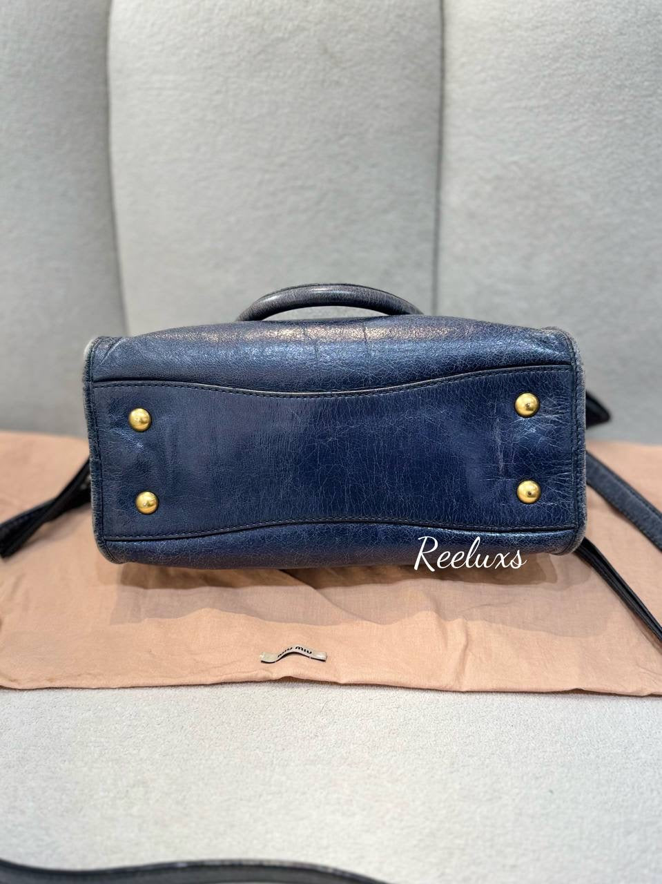 MIU MIU Blue Leather Vitello Hand & Crossbody Bag For Lady