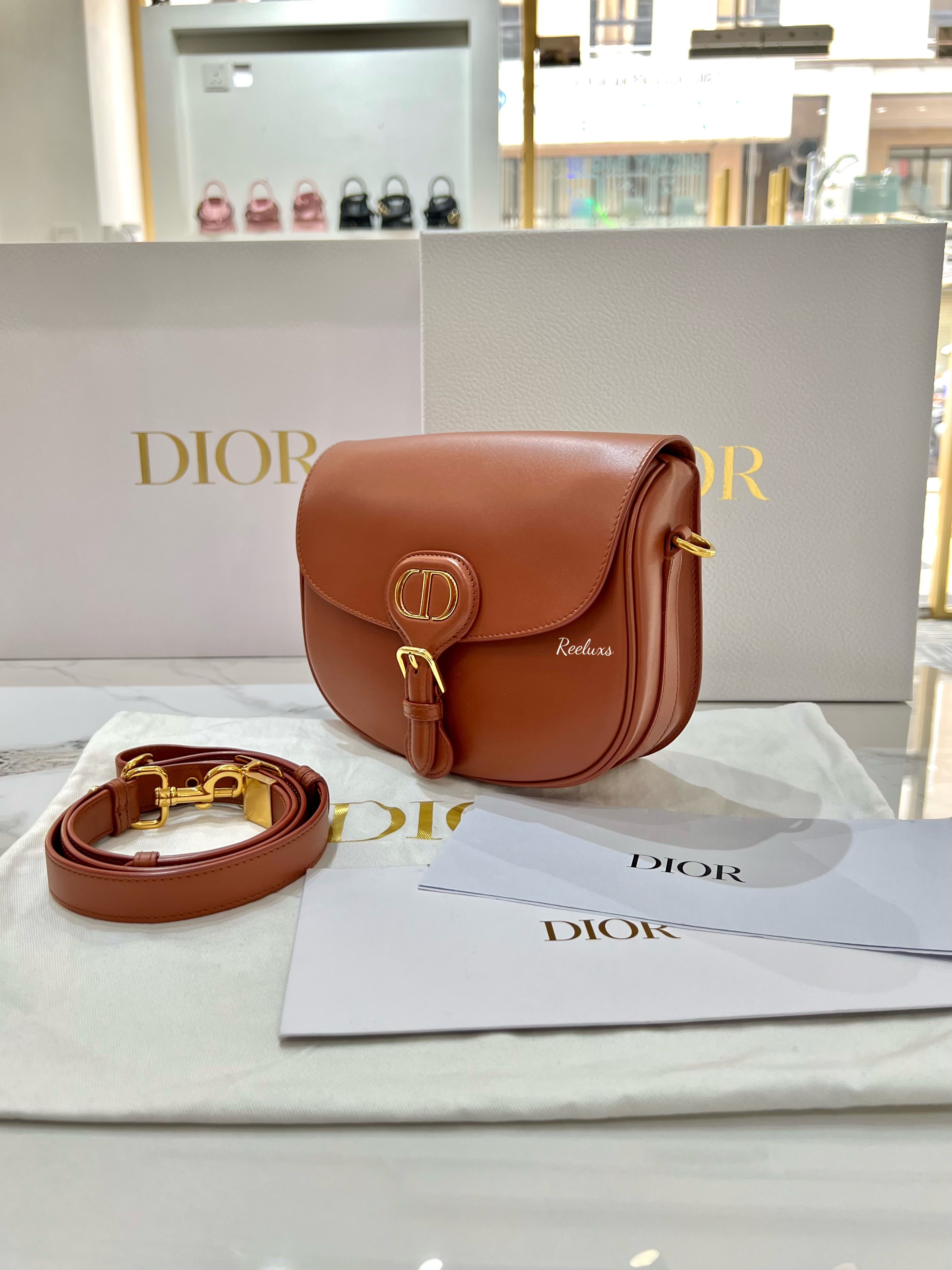 2023 FULL SET DIOR Women Medium Dior Bobby Bag Dark Tan Box Calfskin