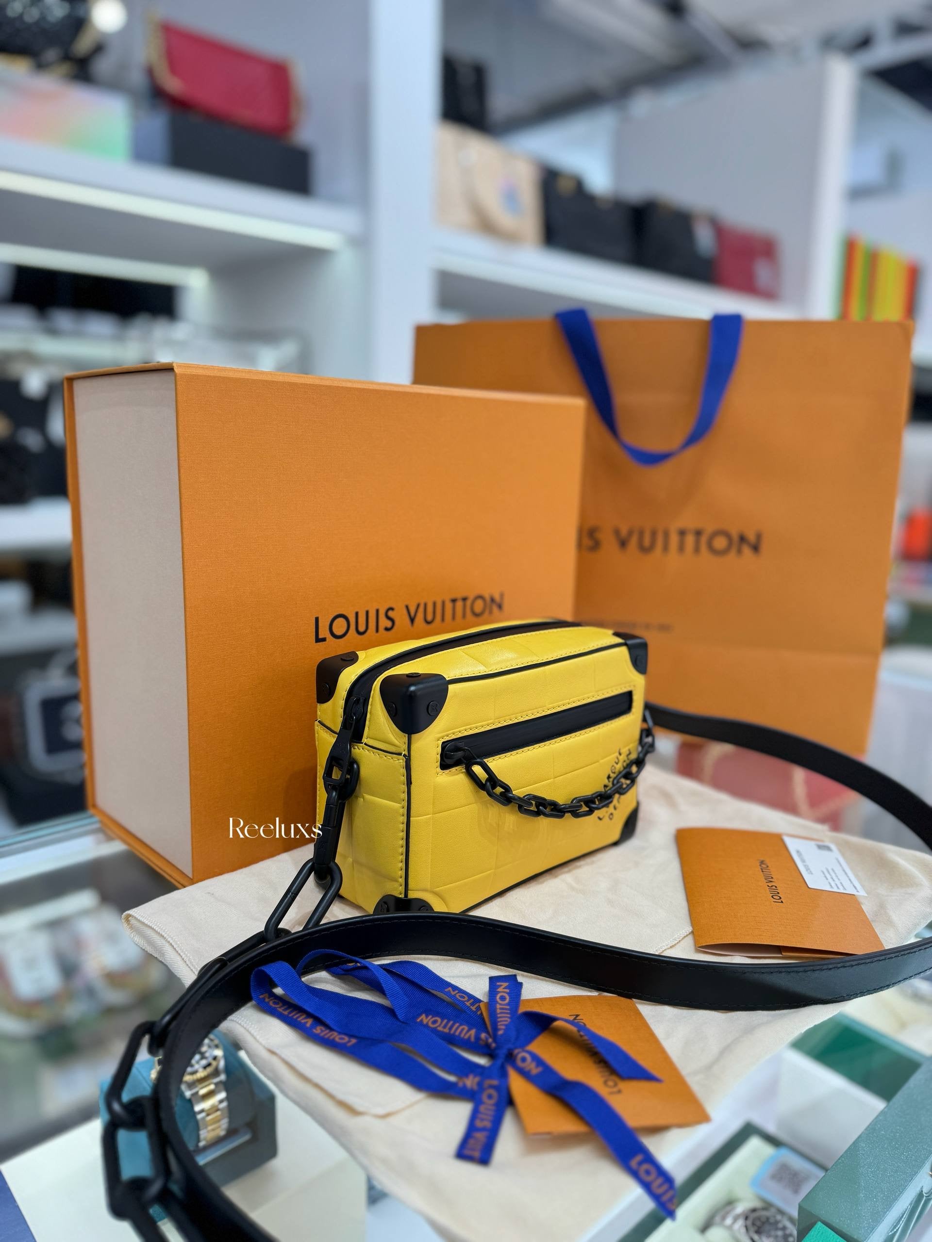 Full Set LOUIS VUITTON Mini Soft Trunk Yellow Damier Scuba Neoprene Pharrell Williams