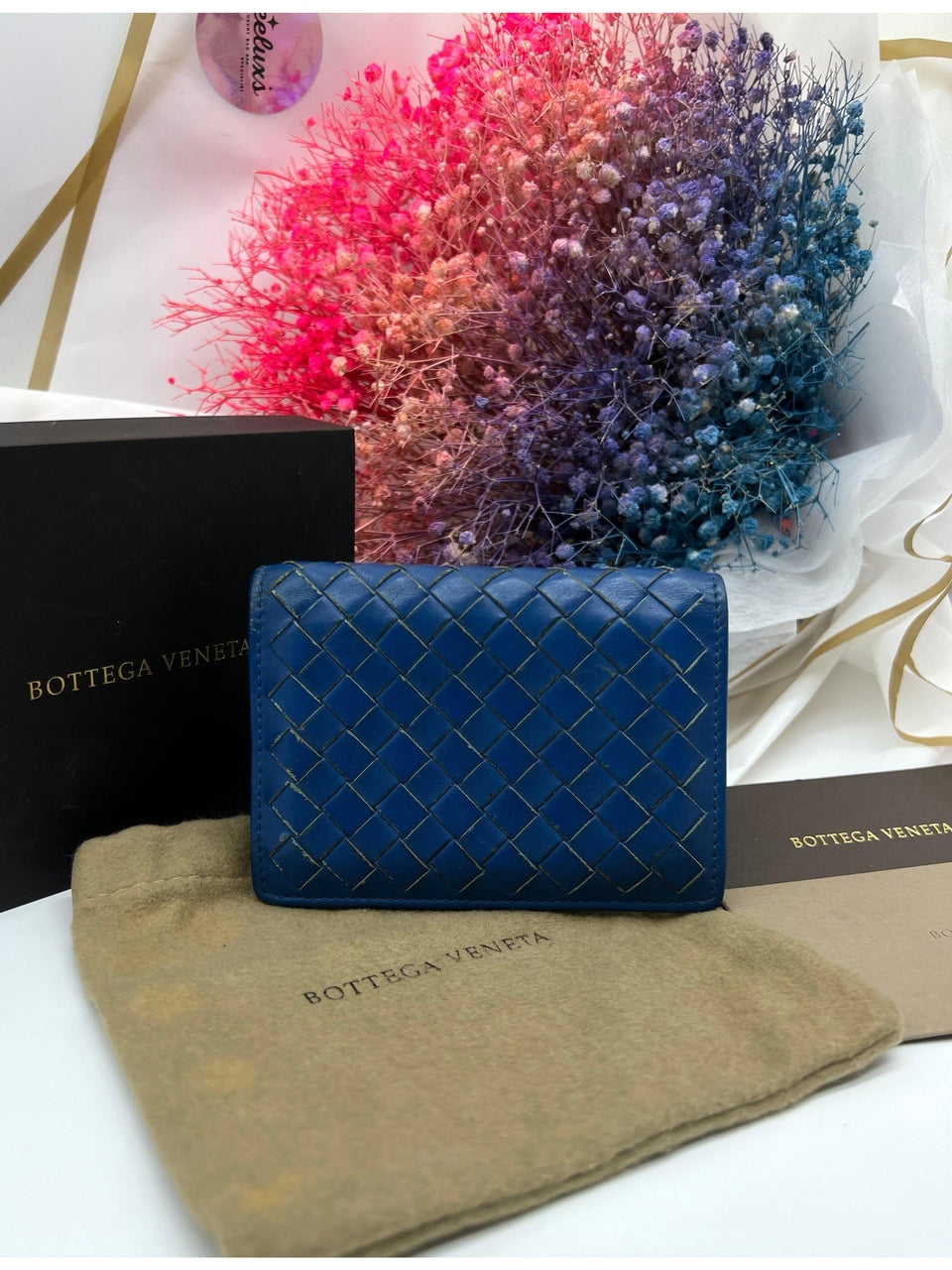 Auth BOTTEGA VENETA Blue Leather Bifold Wallet Compact Wallet - Reeluxs 