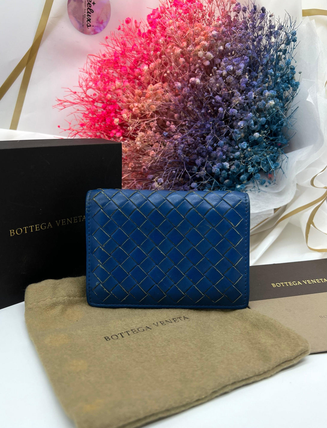 Auth BOTTEGA VENETA Blue Leather Bifold Wallet Compact Wallet - Reeluxs 