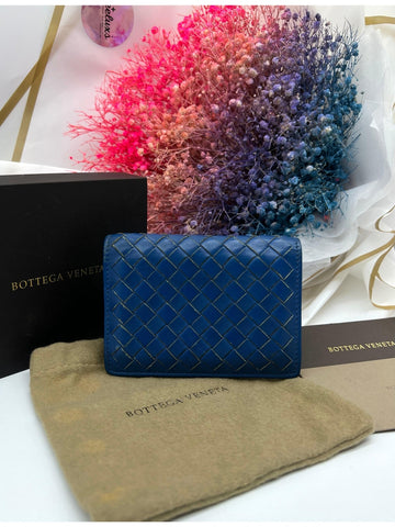 Auth BOTTEGA VENETA Blue Leather Bifold Wallet Compact Wallet - Reeluxs 