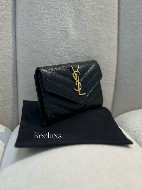 YVES SAINT LAURENT YSL Envelope Wallet Matelasse Grain De Poudre Small Black