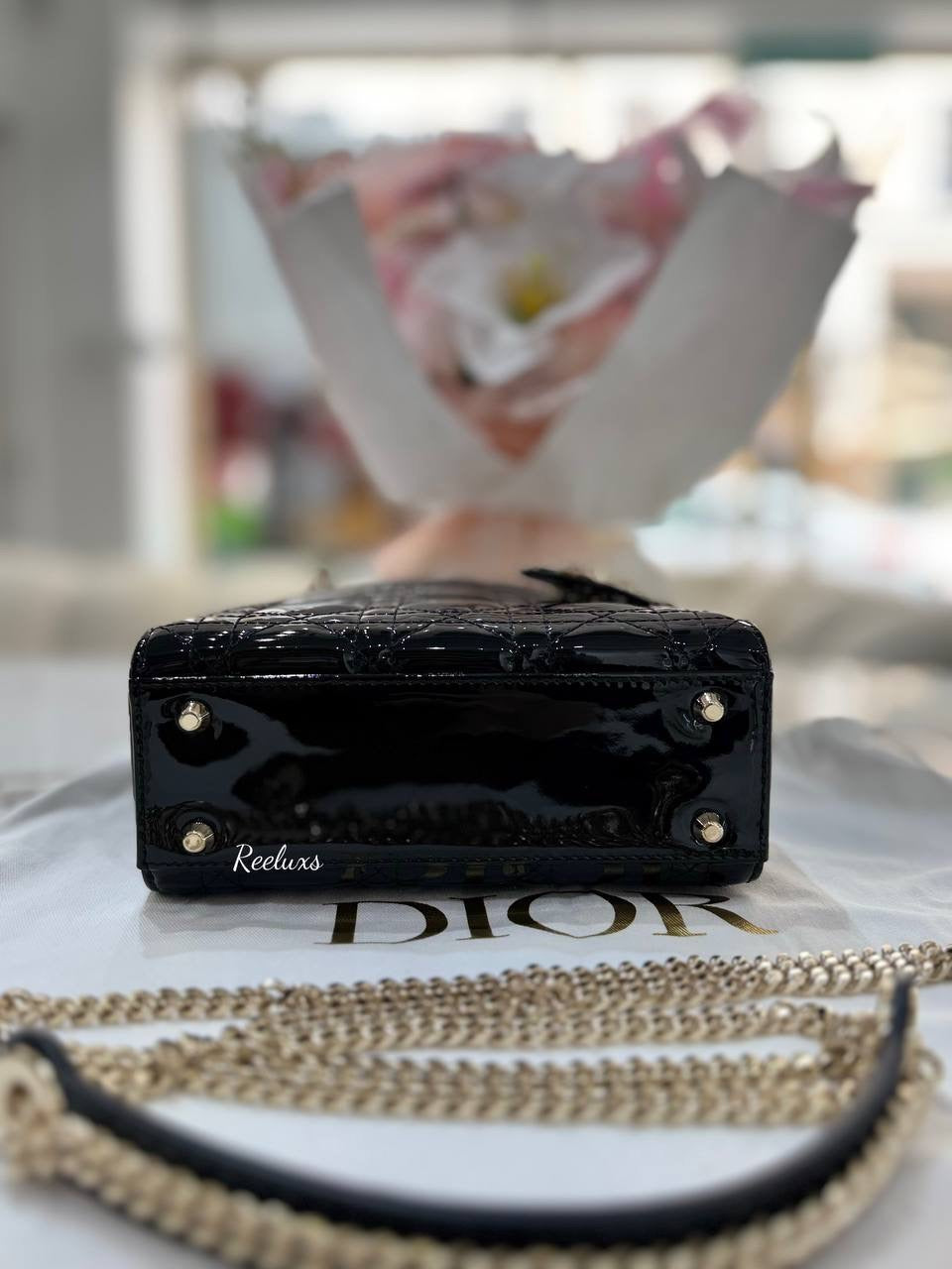DIOR Mini Lady Dior Black Patent  Leather Hand Bag