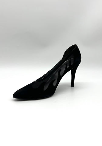 Stuart Weitzman Black Suede & Mesh Flames Pump - Reeluxs 