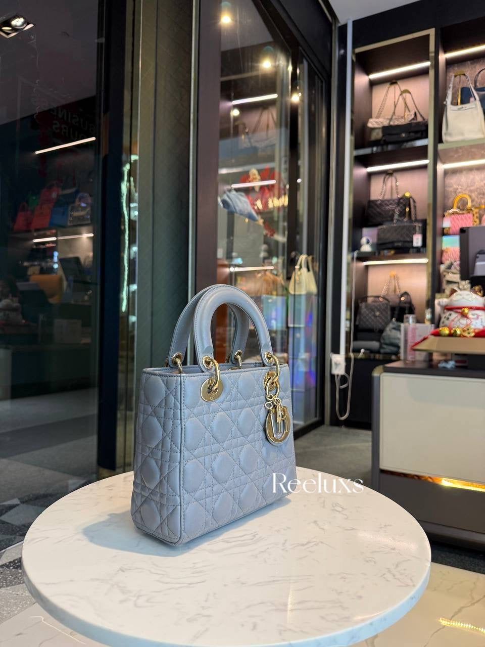 Lady Dior Small Grey Top Handle Bag