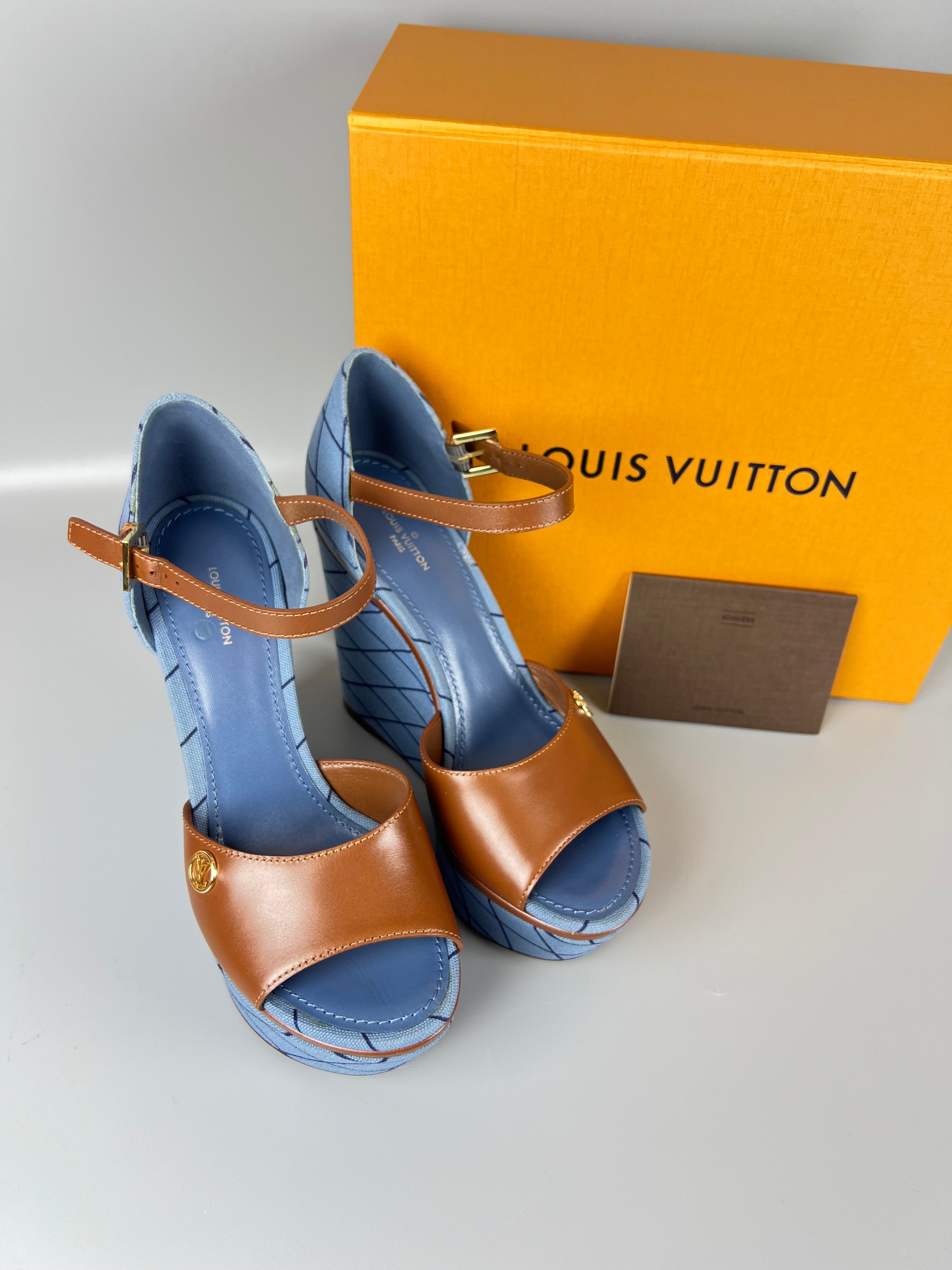 LOUIS VUITTON LV Denim Malletage Blossom Wedge Heels