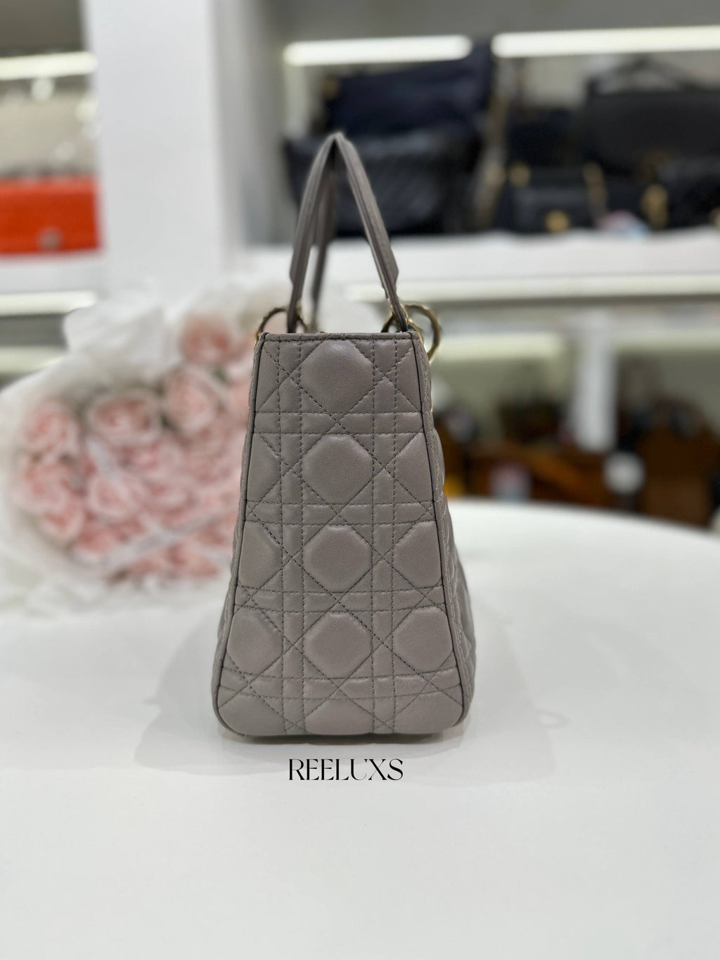Medium Lady DIOR Bag in Grey Cannage Lambskin