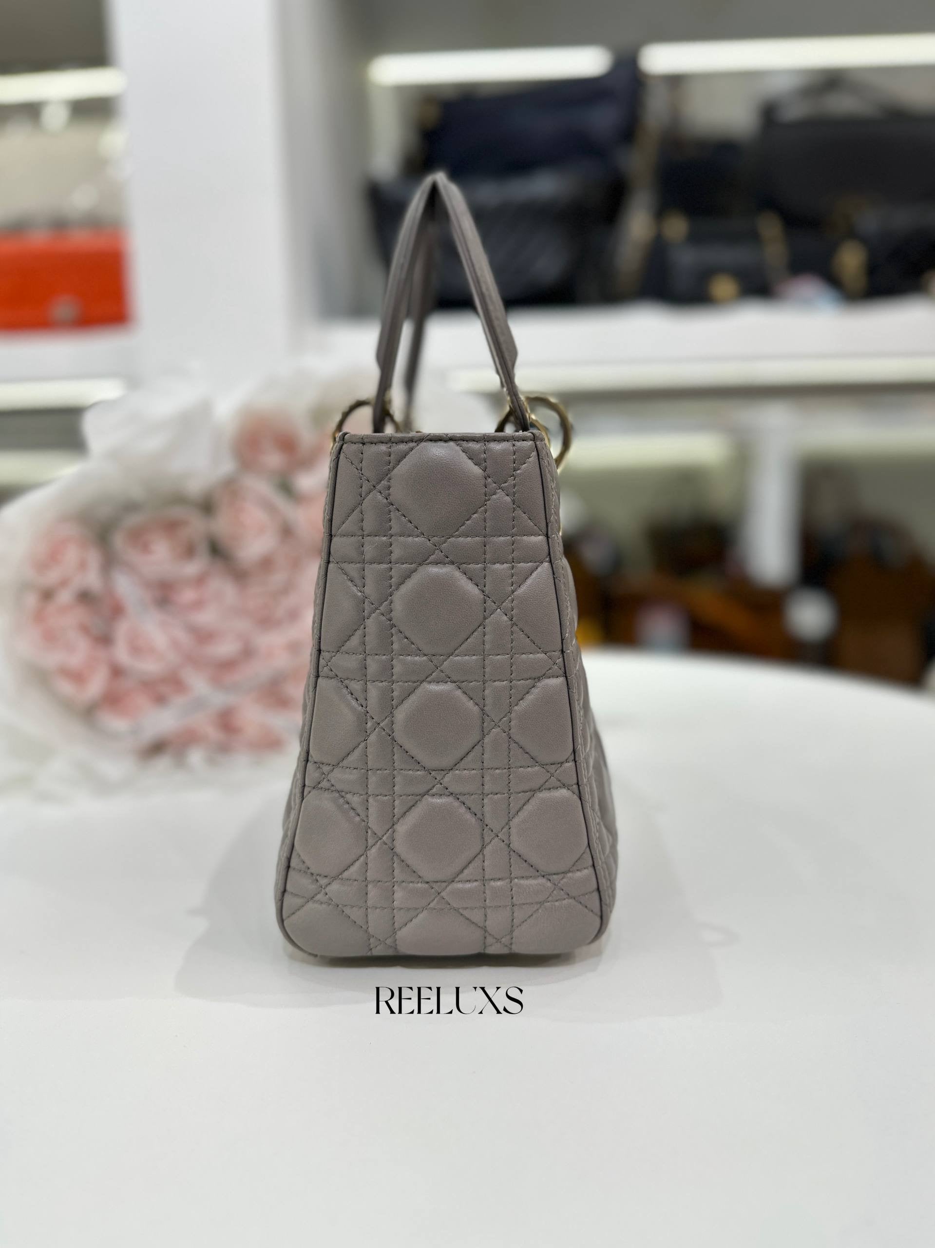 Medium Lady DIOR Bag in Grey Cannage Lambskin