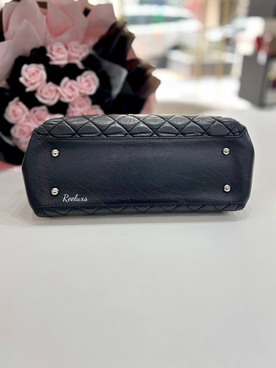 CHANEL Black Quilted Leather Lady Pearly Flap Shoulder Bag