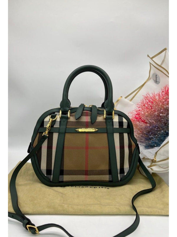 Burberry Green/Beige House Check Fabric and Leather Orchard Bowler Bag - Reeluxs 