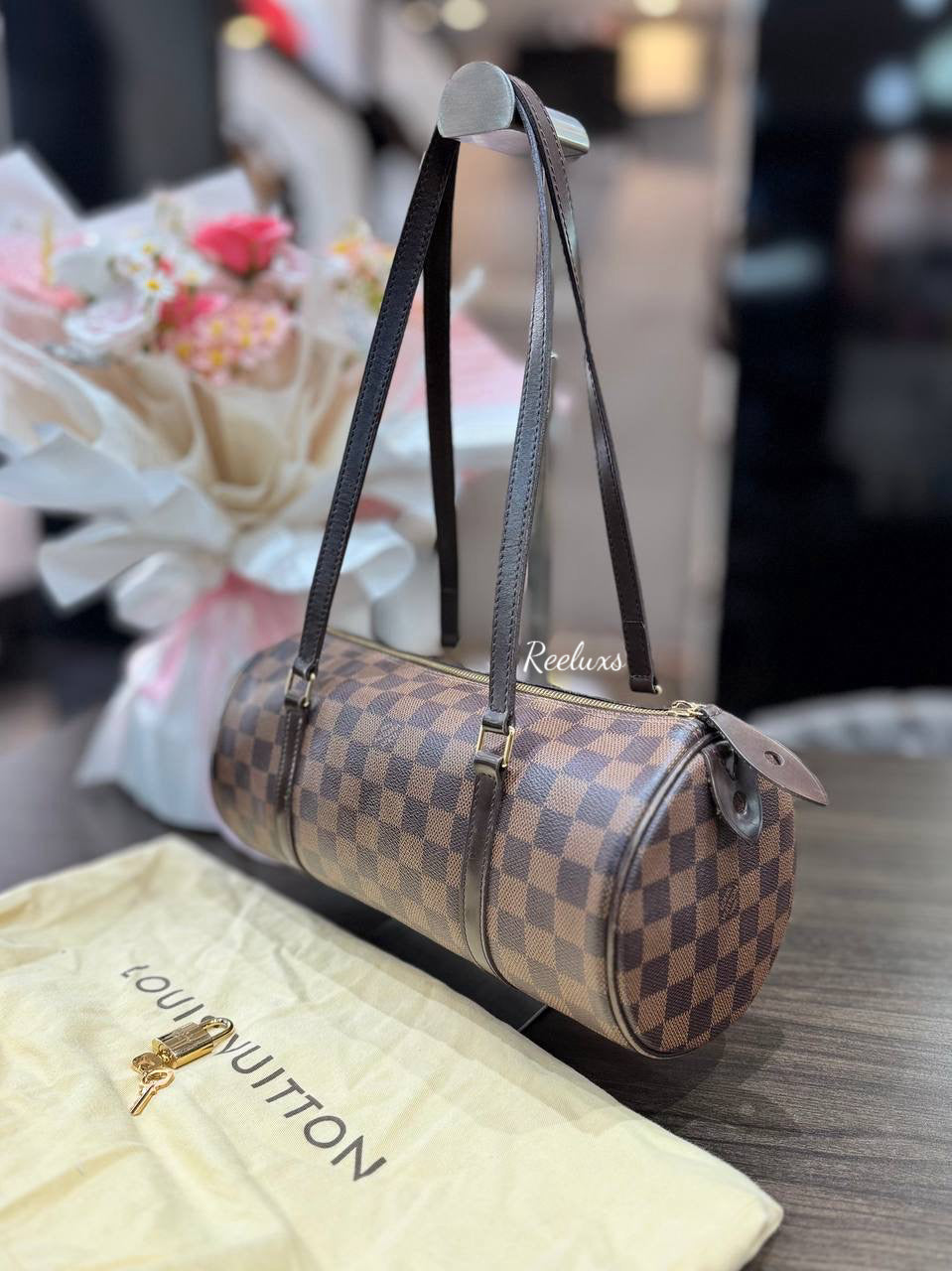 LOUIS VUITTON LV Damier Ebene Canvas Papillon 30 Handbag