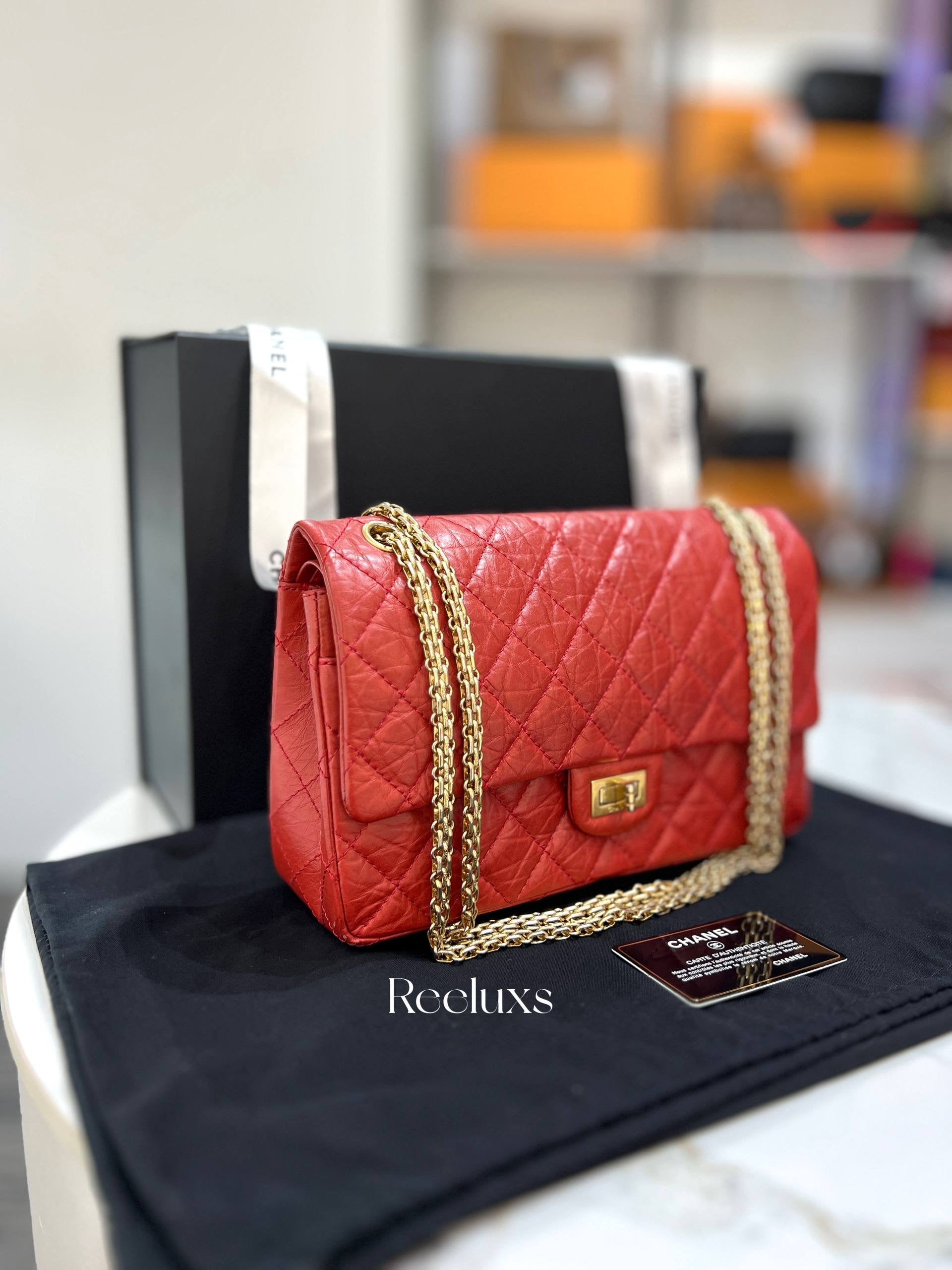 CHANEL Red Quilted Aged Leather Reissue 2.55 Classic Flap Bag GHW