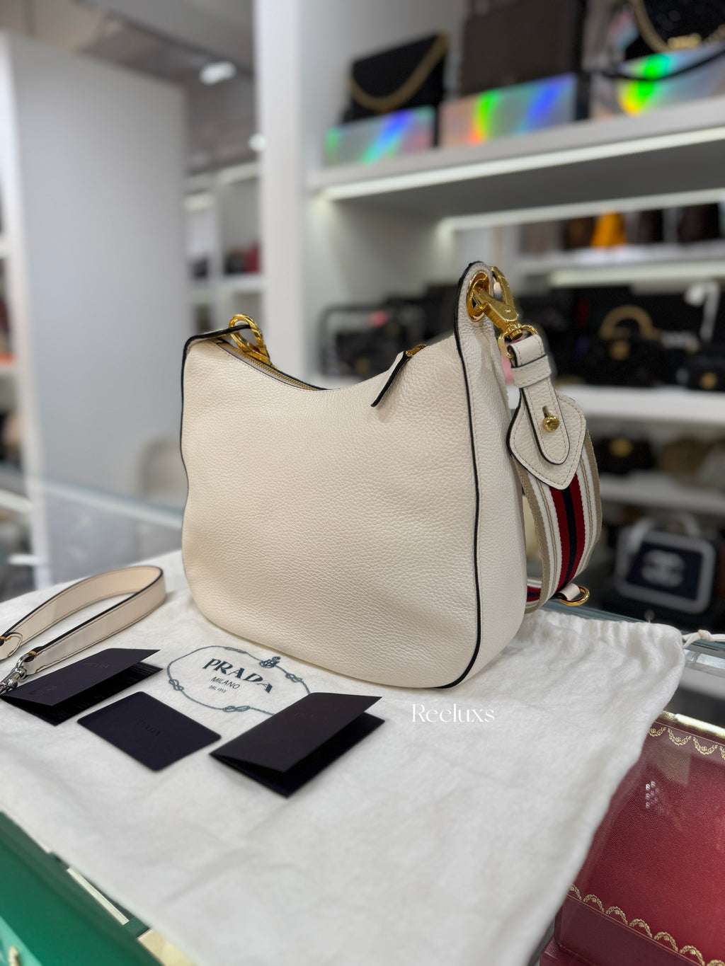 PRADA Vitello Phoenix Leather Hobo Bag