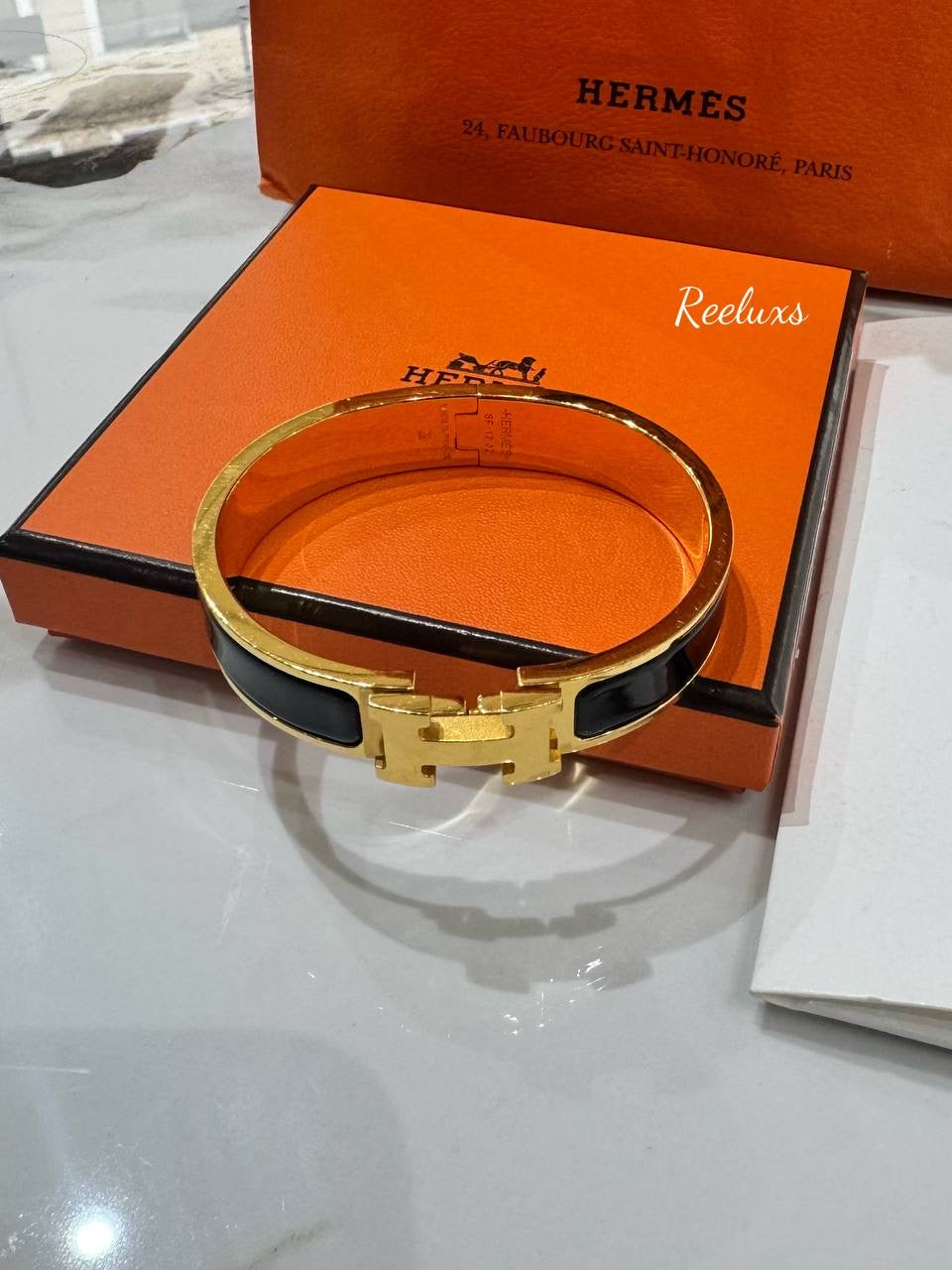 2023 FULL SET HERMES Bracelet Clic H Plor Noir PM Gold Hardware For Women's