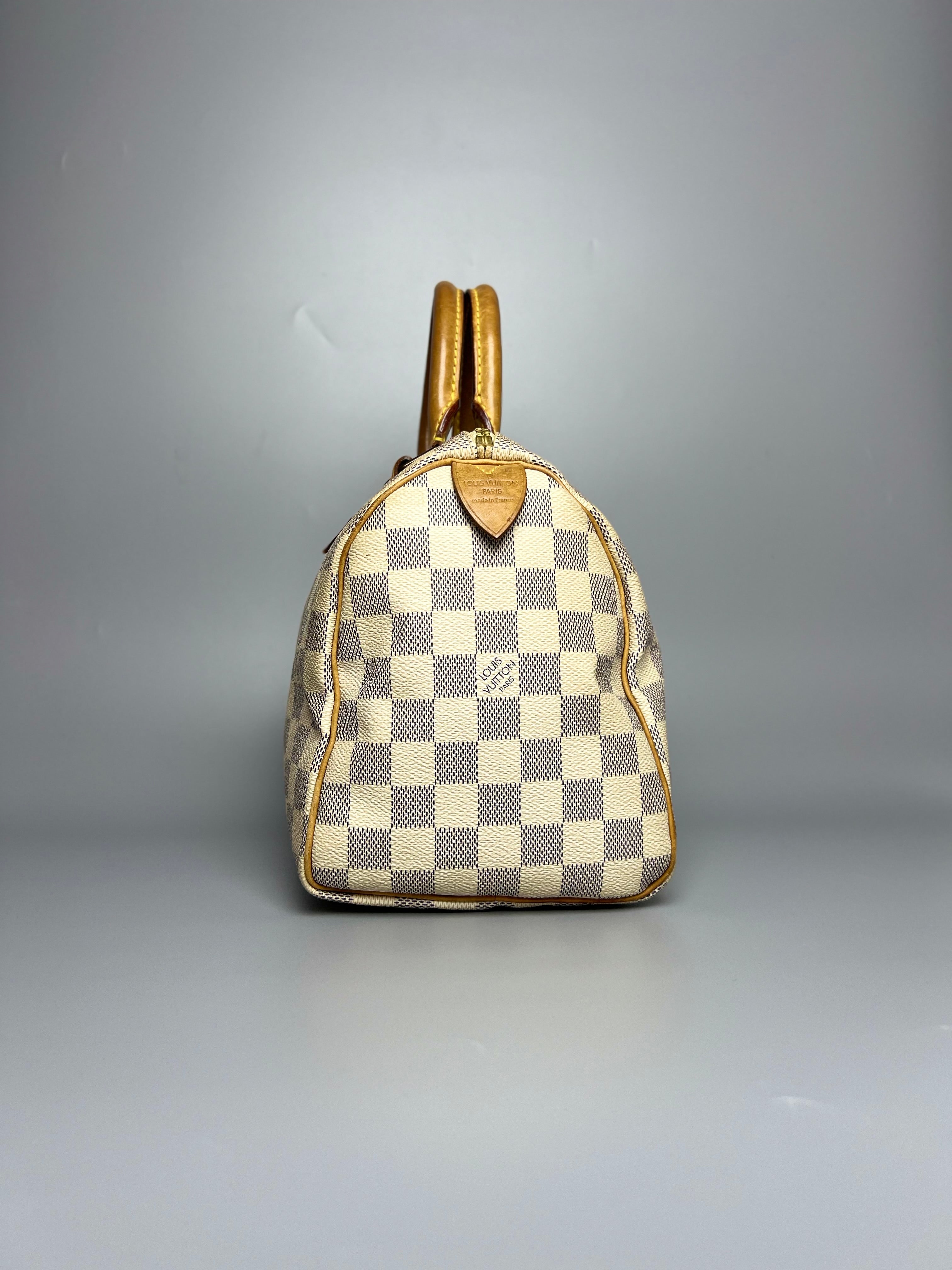 LOUIS VUITTON Speedy 25 White Damier Azur Bandoliere Handbag For Lady - Reeluxs 