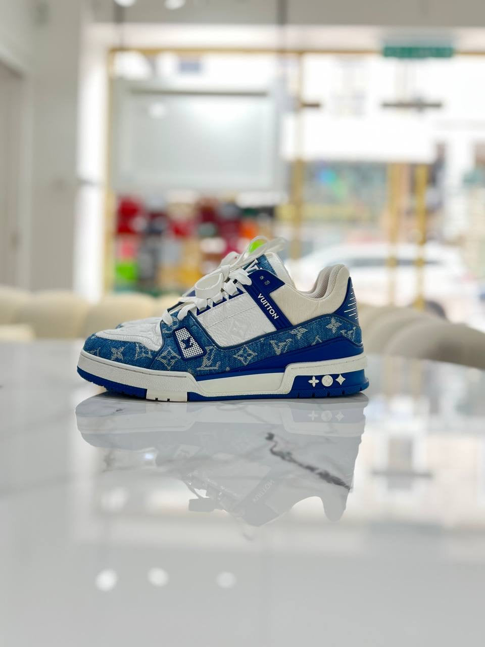 Louis Vuitton LV Trainer Sneaker Denim Blue Shoe size 7 1/2