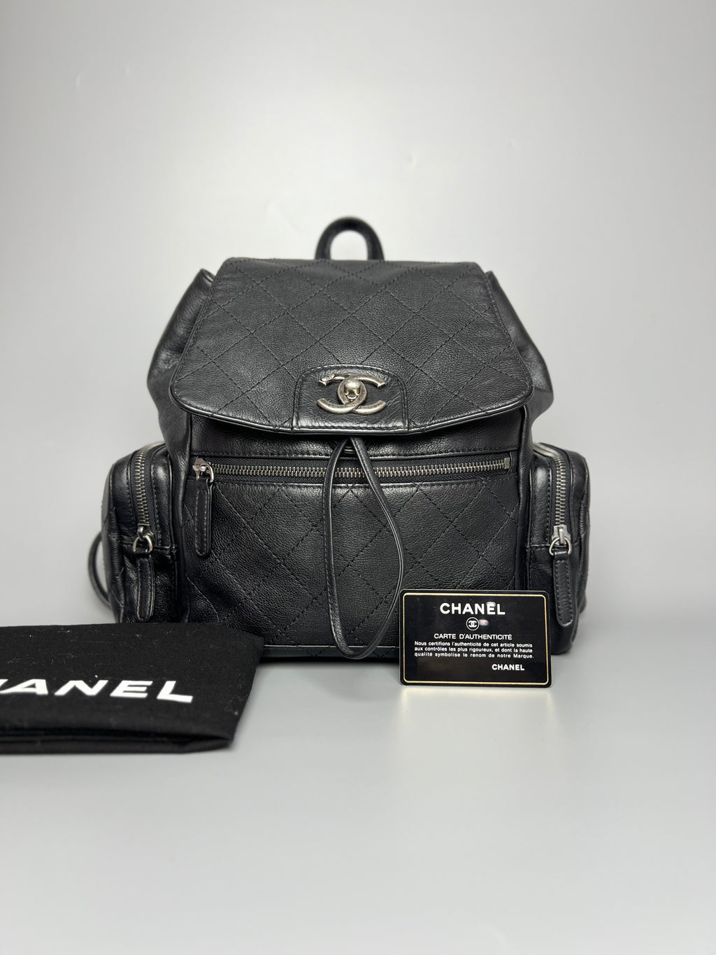CHANEL Black Calfskin Cuba Pocket Backpack For Lady - Full Set - Reeluxs 