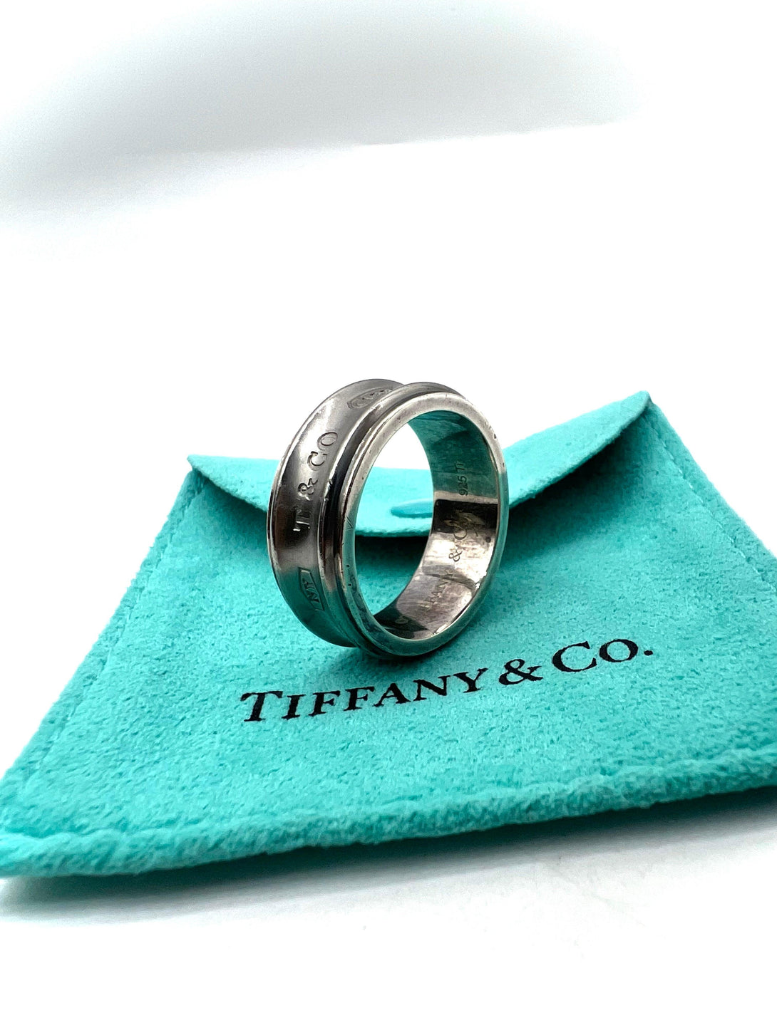 Tiffany & Co Galaxy Grey Titanium & Sterling Silver 1837 Unisex Concave Ring - Reeluxs 