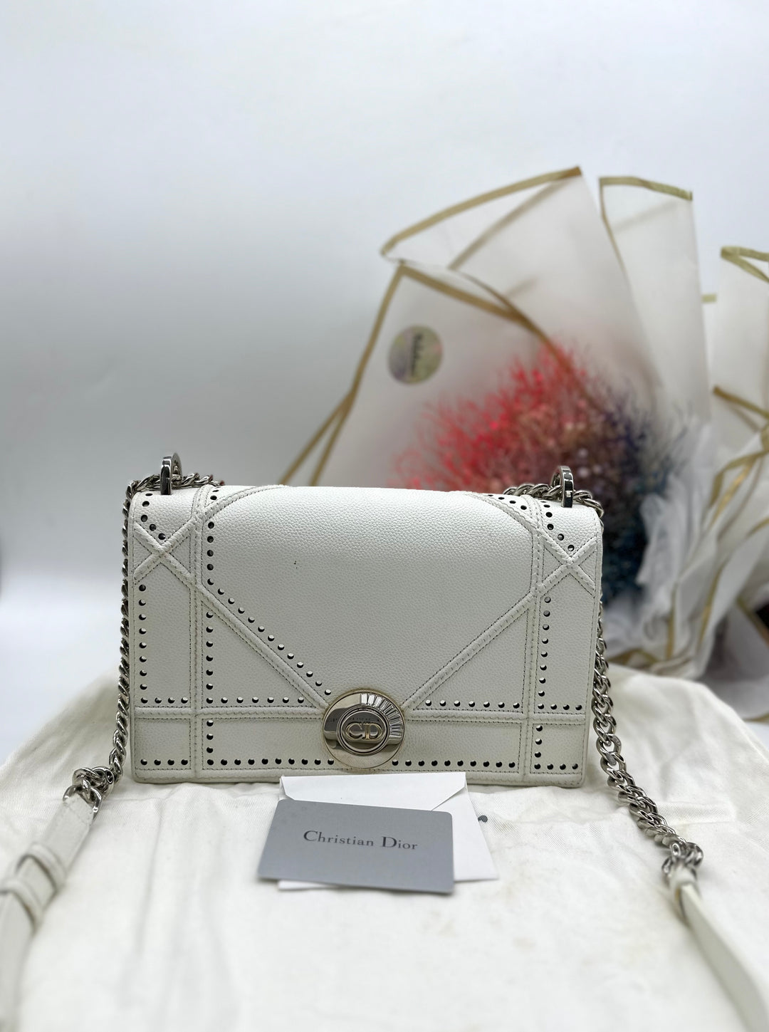 CHRISTIAN DIOR Diorama Medium Broken White Leather Shoulder Bag