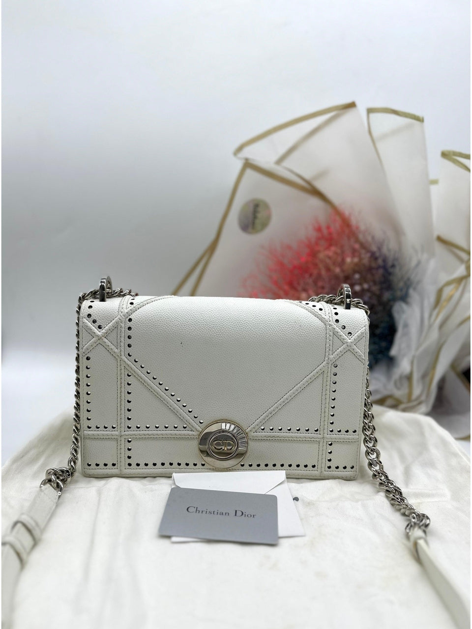 CHRISTIAN DIOR Diorama Medium Broken White Leather Shoulder Bag - Reeluxs 