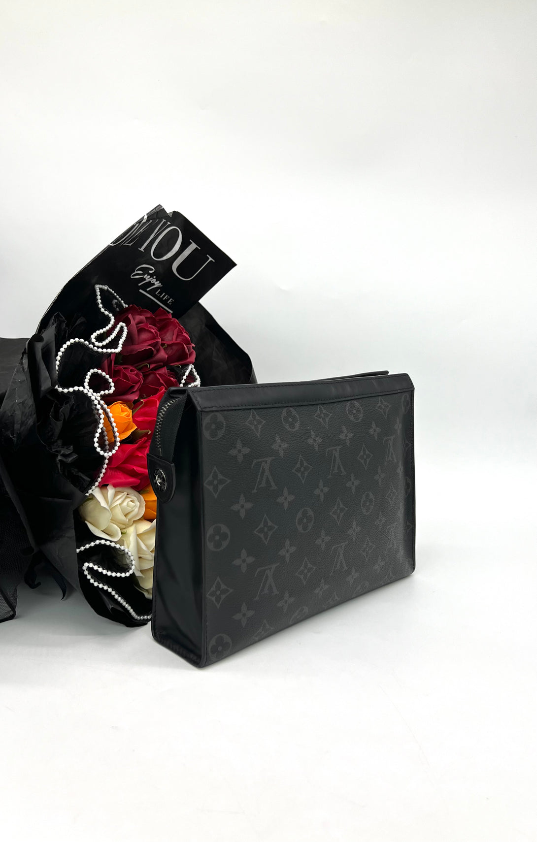 LOUIS VUITTON Pochette Voyage Monogram Eclipse MM Black/Grey - Reeluxs 