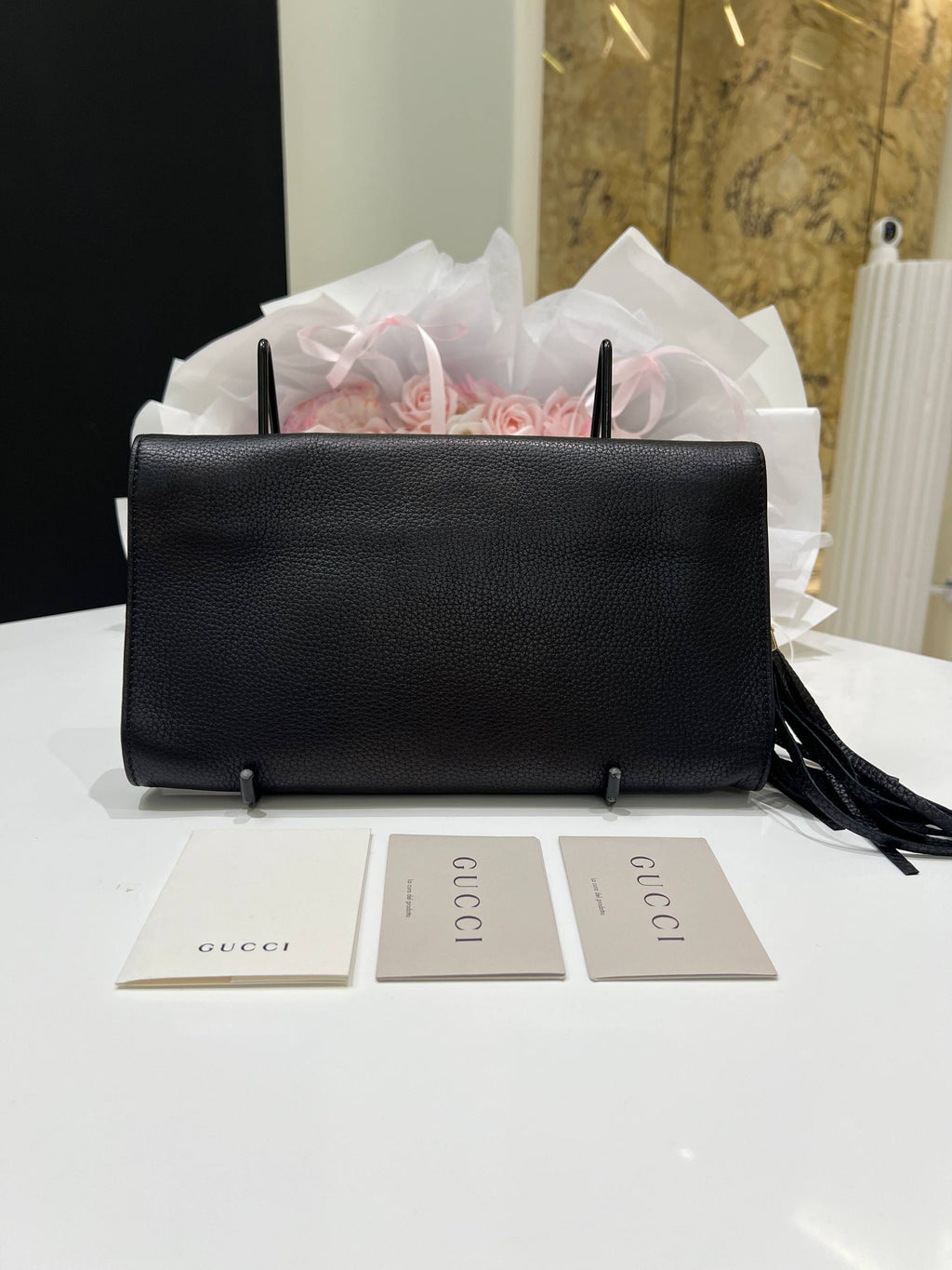 GUCCI Soho Leather Flap Clutch Bag