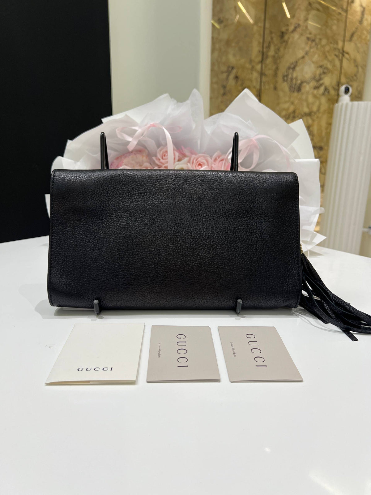GUCCI Soho Leather Flap Clutch Bag