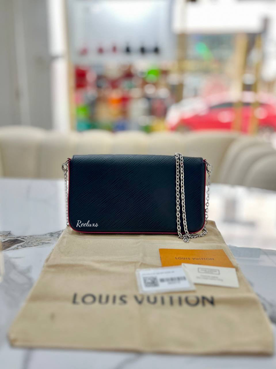 LOUIS VUITTON LV Pochette Felicie&nbsp; Epi Leather Noir Hot Pink Sling Bag
