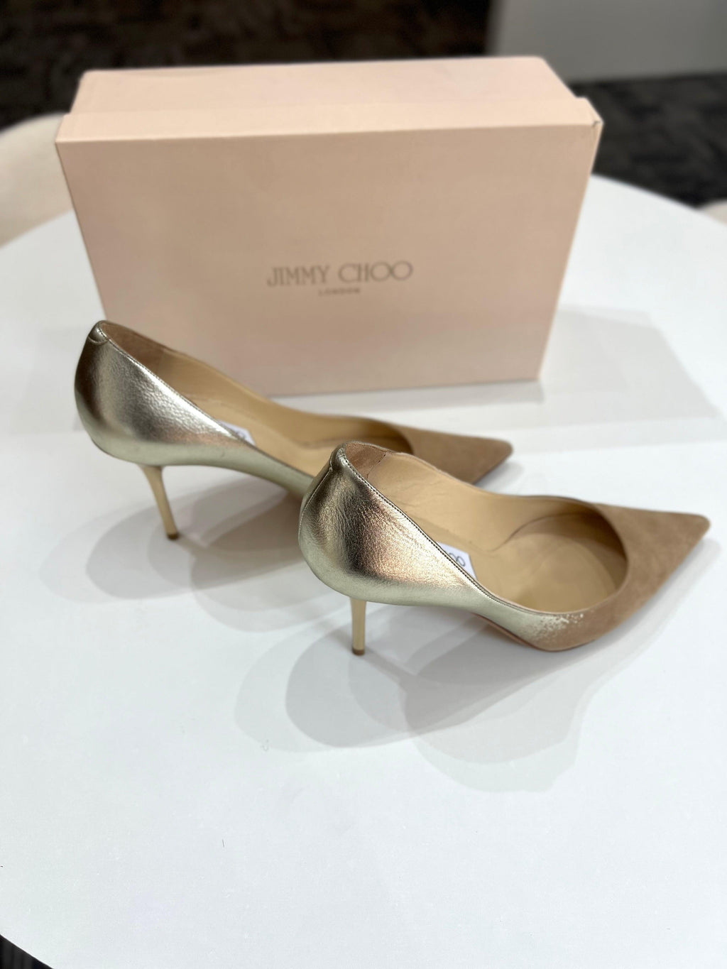 Jimmy Choo NEW LIMITED EDITION Gold/Suede Pumps Sz 38 1/2 - Reeluxs 