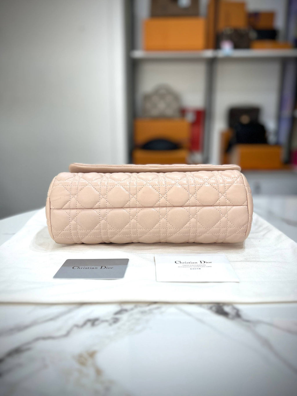 Dior Caro Small Flap Bag with Chain Strap and Leather Insert