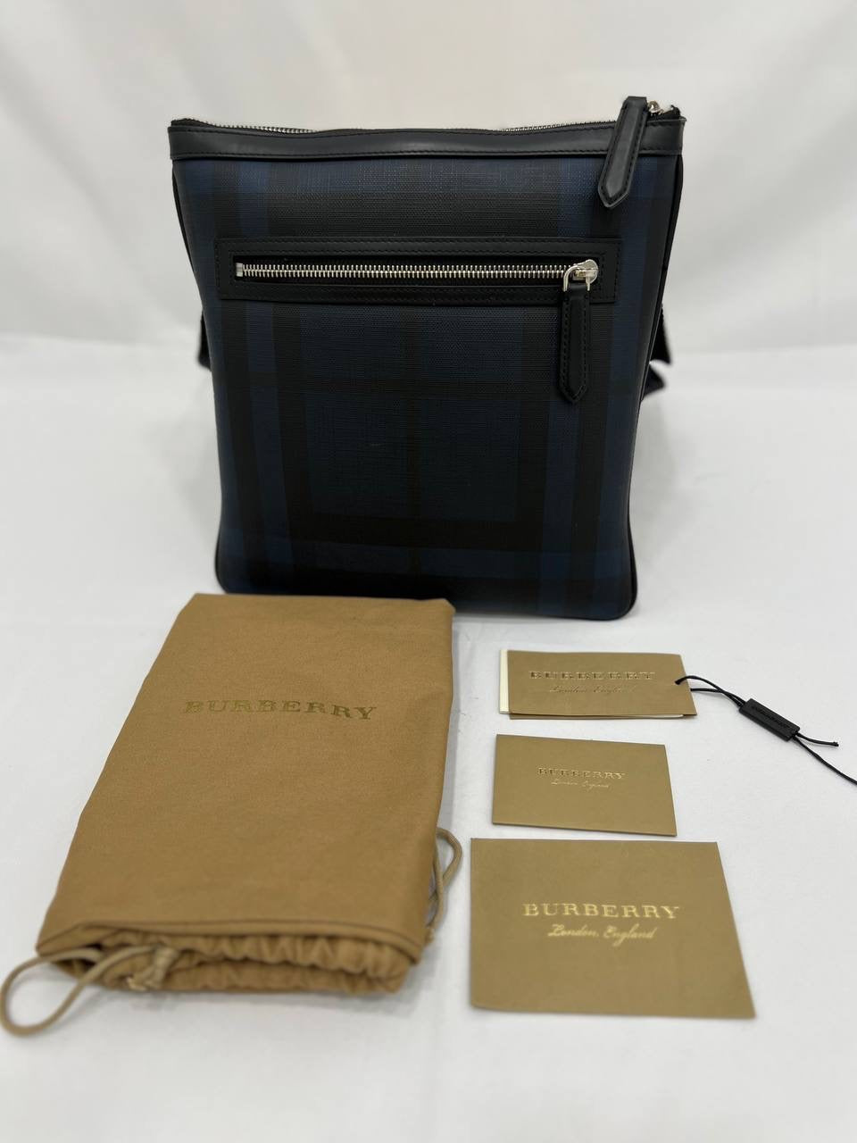 BURBERRY Beckley Crossbody Smoked Check Coated Canvas Black